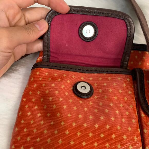 Fossil Waxed Canvas And Leather Orange Key-per Crossbody - Picture 11 of 13